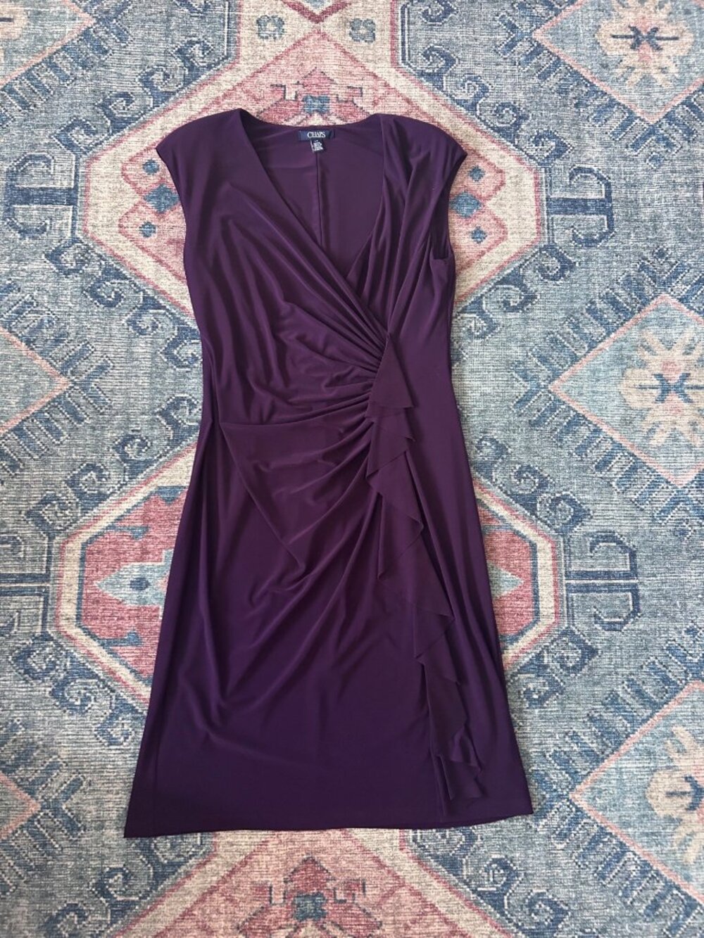 Chaps Purple Sleeveless Ruched Dress Size L Polyester Blend